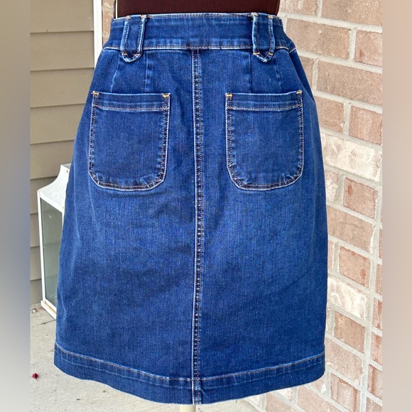 TALBOTS s2 stretch denim skirt-looks new-dark rinse-length waist-hem=about 21” - Picture 2 of 4